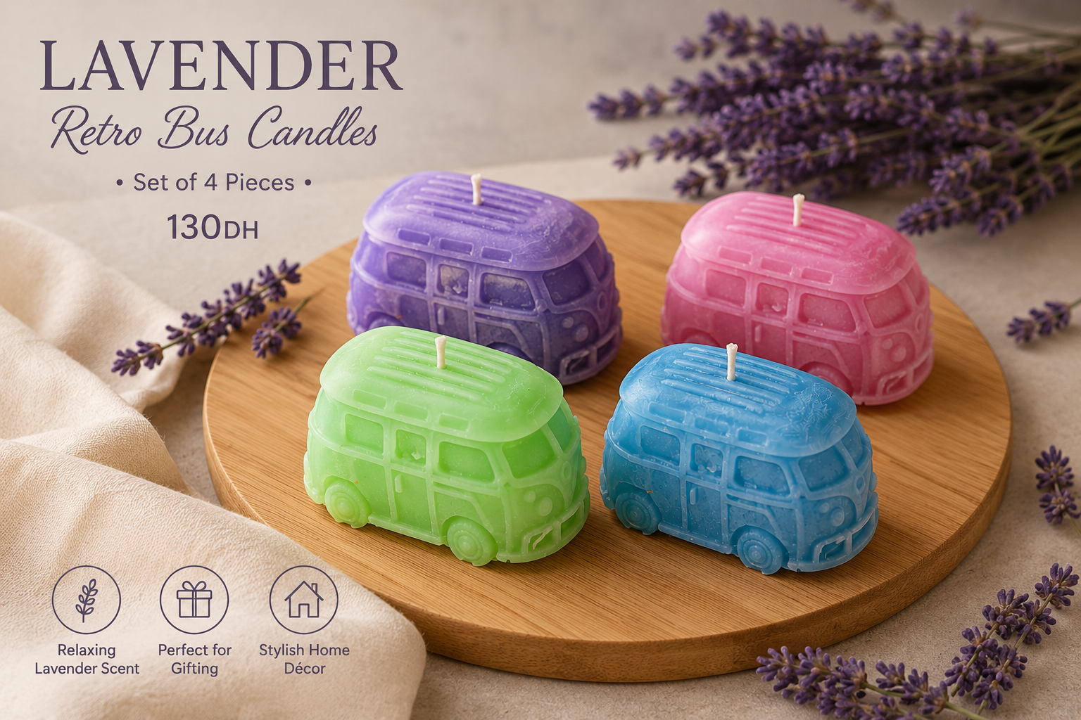 Retro Bus Candle Set – 4 Pieces | Lavender Scent